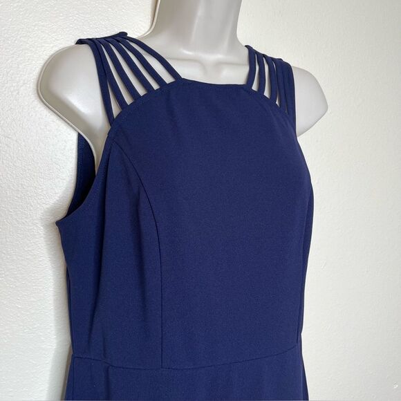 New PrettyGarden Navy Blue Sleeveless Bodycon Formal Midi Dress Women Size Large - Picture 3 of 14